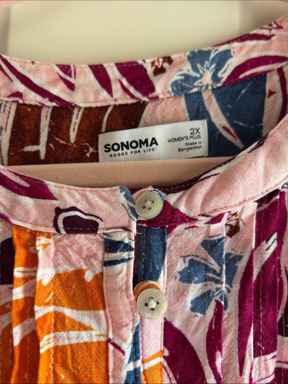 Sonoma 2X Tropical Print Sleeveless Dress Rayon Linen Blend Pockets Plus Size - Picture 3 of 15
